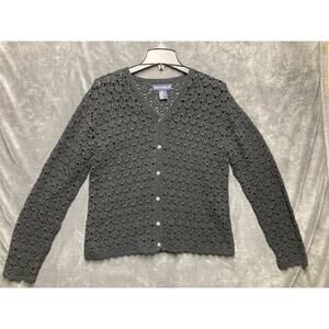Crochet Open Knit Cardigan Woman’s Sz M Black Cottagecore Soft Grunge Boho Artsy